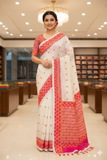 The Amritsar Store Phulkari Saree – Hand Embroidered Traditional Design in Elegant Off-White Color