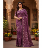 The Amritsar Store Phulkari Saree – Hand Embroidered Traditional Design on Rich Purple Fabric
