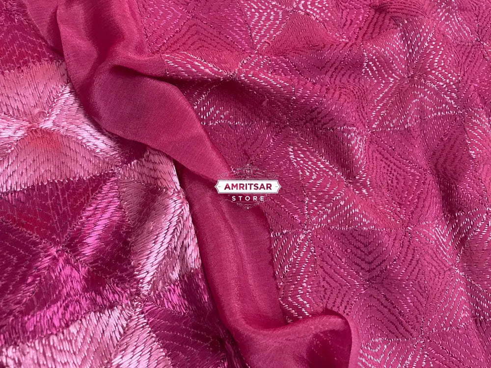 The Amritsar Store Phulkari Saree – Hand Embroidered Traditional Design in Pink Color