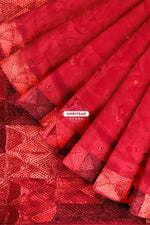 The Amritsar Store Phulkari Saree – Hand Embroidered Red Chinnon Chiffon, Traditional Punjabi Ethnic Attire