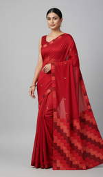 The Amritsar Store Phulkari Saree – Hand Embroidered Red Chinnon Chiffon, Traditional Punjabi Ethnic Attire