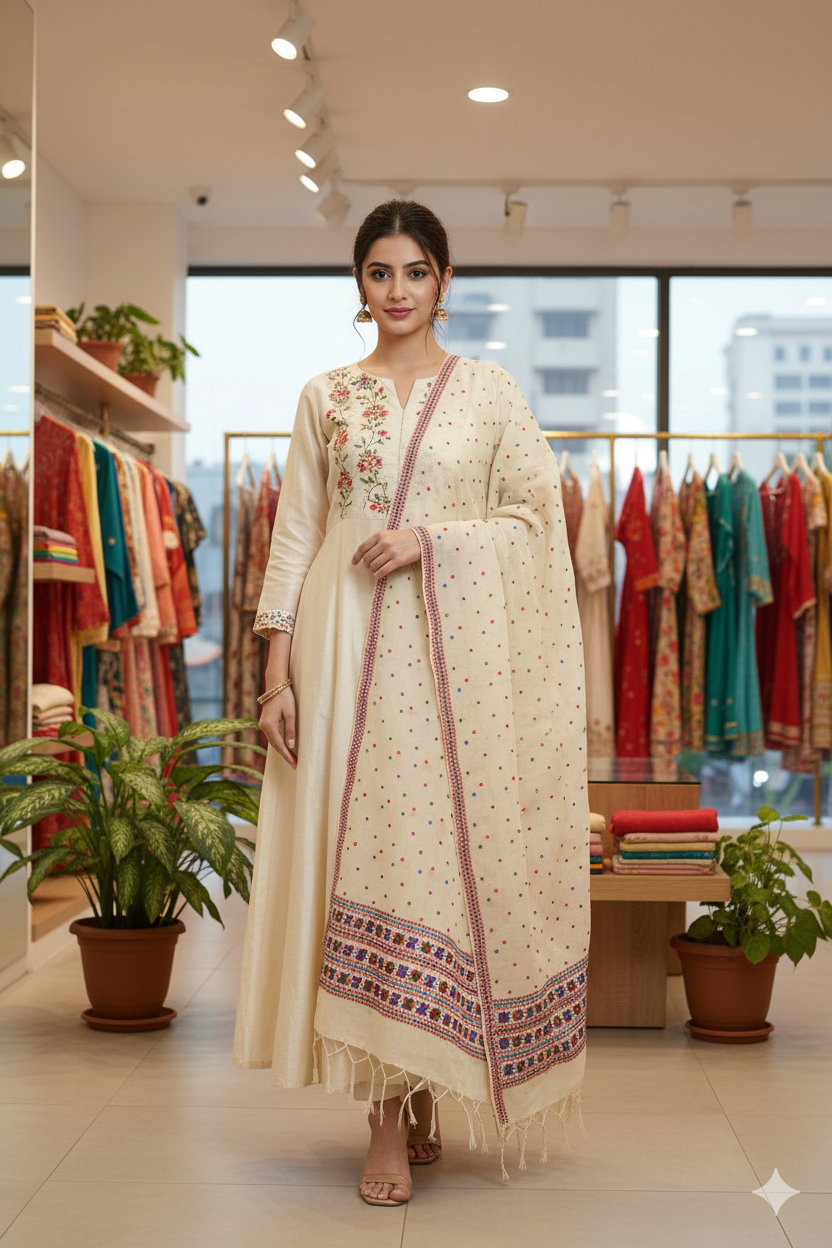 The Amritsar Store Phulkari Dupatta – Hand Embroidered Traditional Design on Soft Lemon Color Fabric