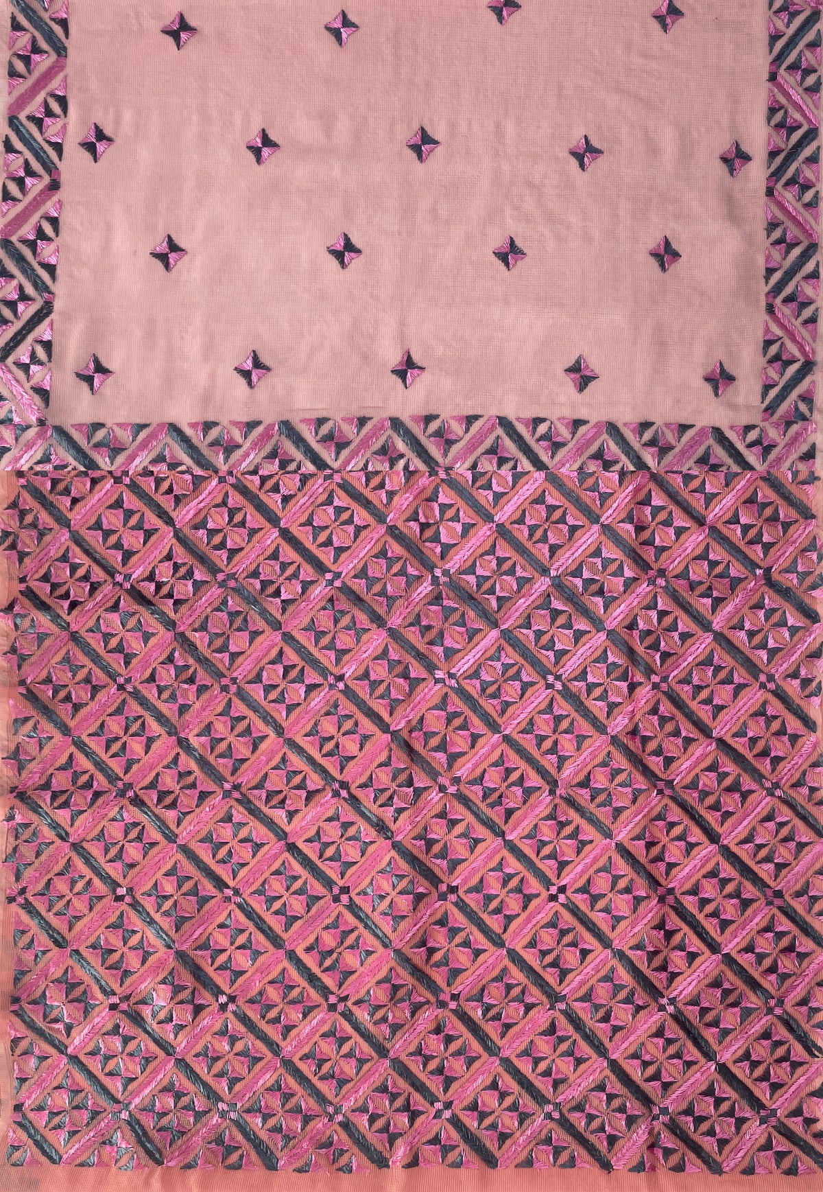 The Amritsar Store Phulkari Saree – Hand Embroidered Traditional Design on Elegant Pink Fabric