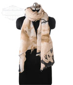 Vintage Hollywood print scarf in beige and sepia tones featuring classic cinema-inspired artwork by The Amritsar Store