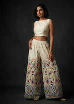 White Kora Cotton Embroidered Punjabi Plazzo by The Amritsar Store, traditional handcrafted ethnic palazzo for women.