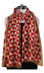 Phulkari dupatta with geometric embroidery & four side golden gotta on borders