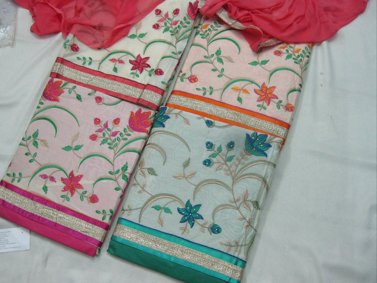 The Amritsar Store Chanderi Embroidered Unstitched Suit with Dupatta for Women, Traditional Punjabi Ethnic Wear Suit Set