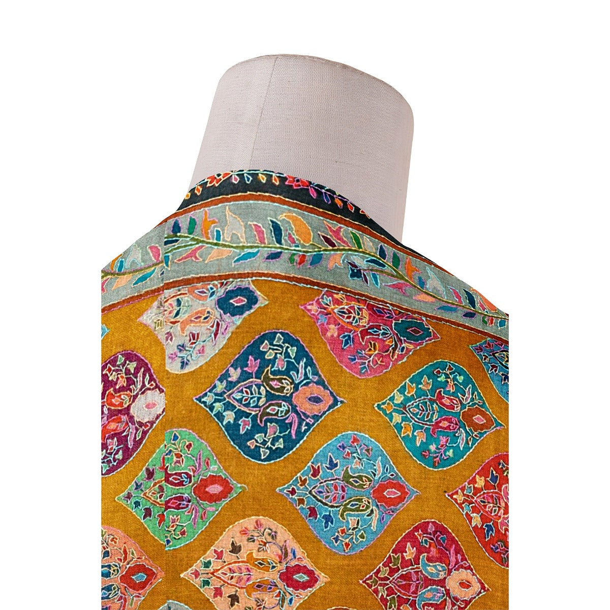 Women's Shawl, Heritage Exquisite Kashmiri Kalamkari Shawl, Hand Printed Shawl, Kalamkari Hand Embroidery Shawl, Large Wrap For Women & Men - The Amritsar Store