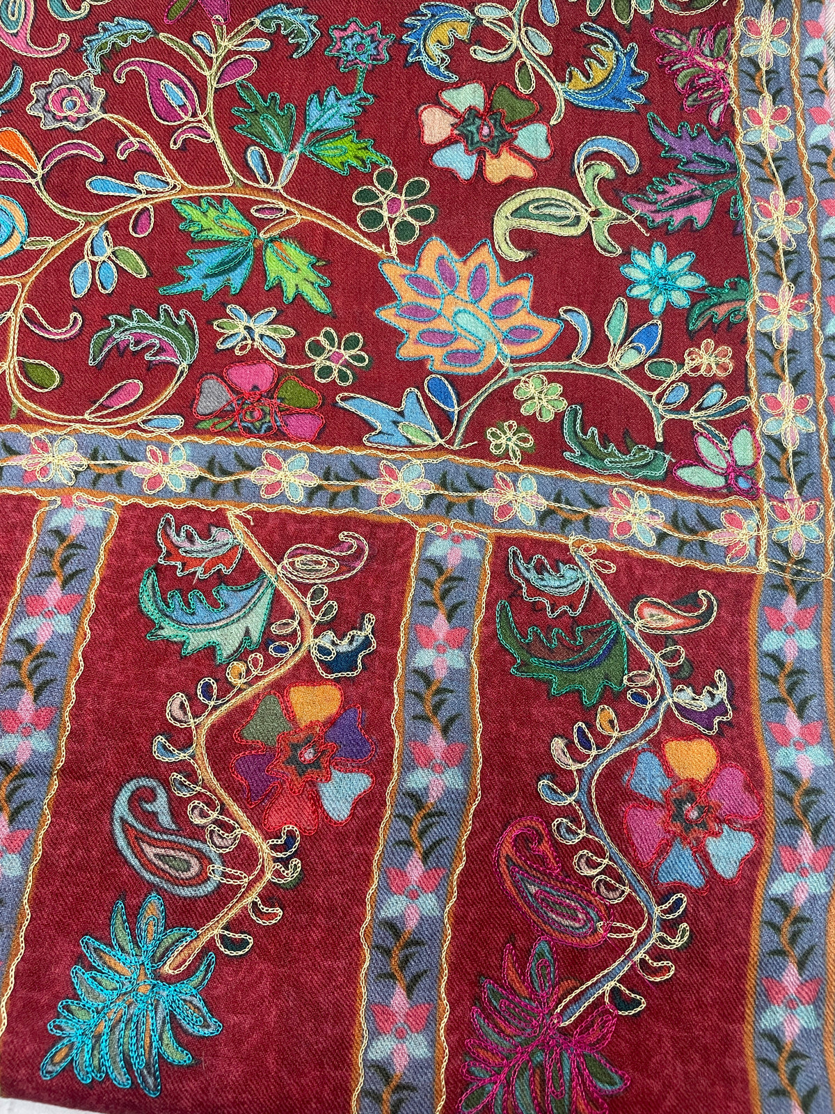 Handcrafted Kalamkari Stole with Traditional Kashmiri Floral Work – The Amritsar Store