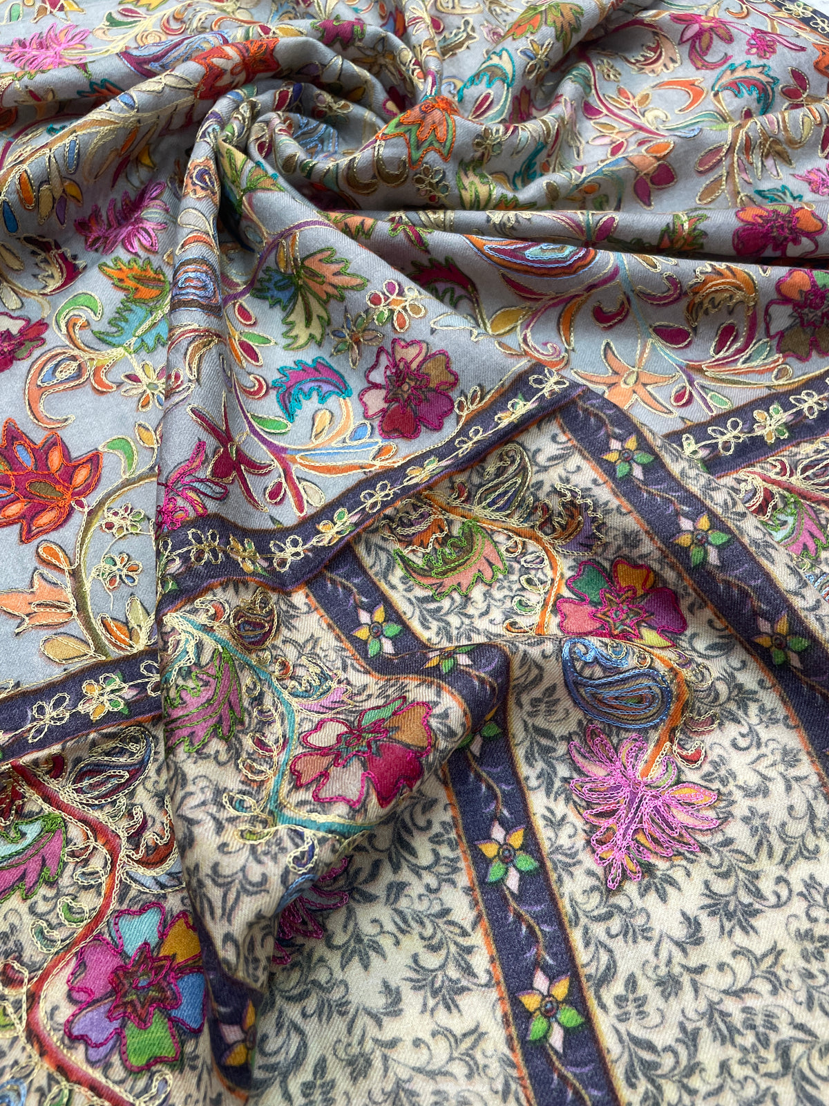 The Amritsar Store Kalamkari fine wool stole for women with traditional floral motifs”