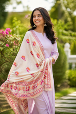 Off White Kota Doria Phulkari Dupatta for Women with Hand Embroidered Traditional Punjabi Floral Design