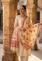 Off White Kota Doria Phulkari Dupatta for Women with Hand Embroidered Traditional Punjabi Floral Design