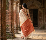 Hand embroidered off-white Phulkari saree for women with traditional Punjabi embroidery