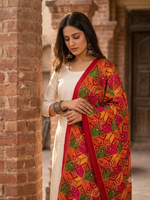 Hand embroidered Phulkari Bagh mirror work dupatta for women by The Amritsar Store featuring traditional Punjabi embroidery and mirror detailing