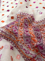 Hand embroidered Phulkari Dupatta with orange and pink thread work for women by