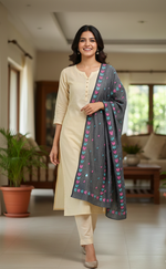The Amritsar Store Phulkari Dupatta – Hand Embroidered Traditional Design in Navy Blue