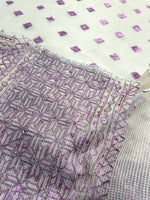 Phulkari Dupatta in off white and purple with hand embroidery for women by