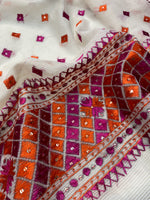 Hand embroidered Phulkari Dupatta with orange and pink thread work for women by