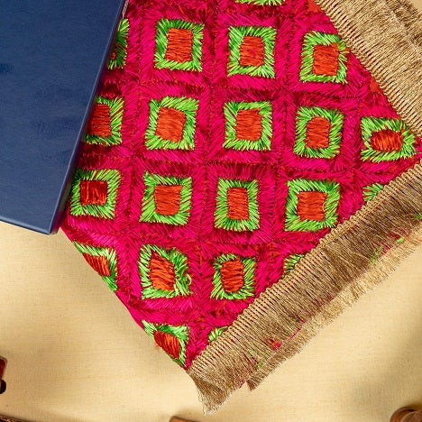 The Amritsar Store Phulkari dupatta with traditional hand embroidery in vibrant Punjabi floral motifs