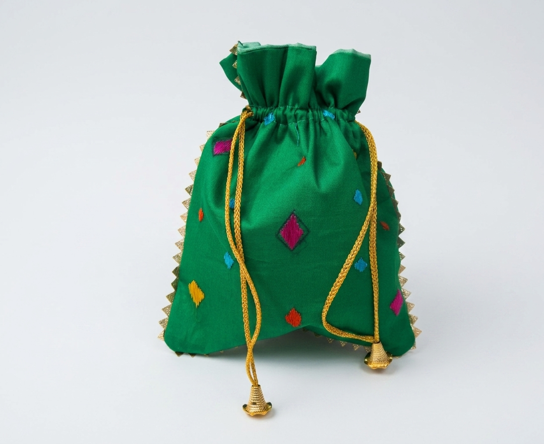 The Amritsar Store Phulkari Embroidered Potli Bag for Women