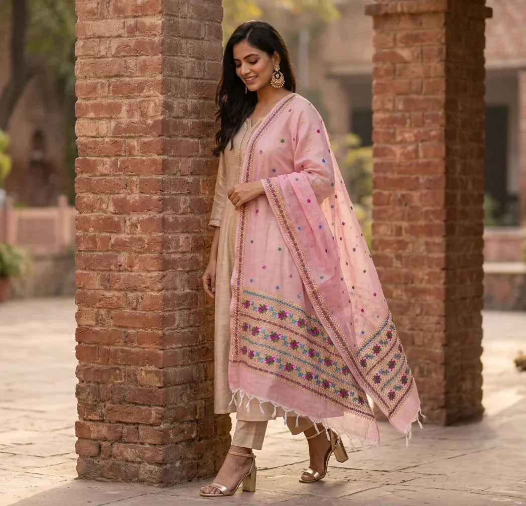 Phulkari Dupatta – Hand Embroidered Pink Dupatta for Women | The Amritsar Store - The Amritsar Store