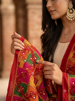 Hand embroidered Punjabi Phulkari Bagh dupatta with mirror work for women by The Amritsar Store featuring traditional ethnic craftsmanship