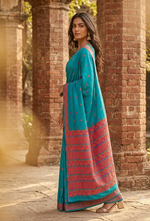 Hand embroidered off-white Phulkari saree for women with traditional Punjabi embroidery