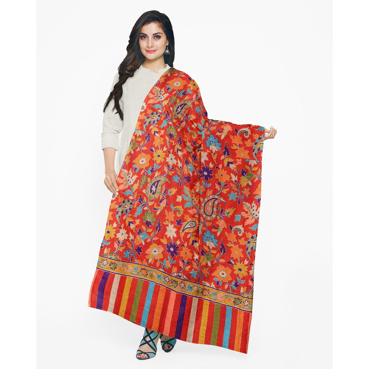 Women's Scarf, Heritage Collection Kashmiri Kalamkari Scarf, Rich Look Self Weave Kani Printed Scarf, Faux Wool Scarf, Pashmina Scarf Bridal Gift, Scarf For Women - The Amritsar Store