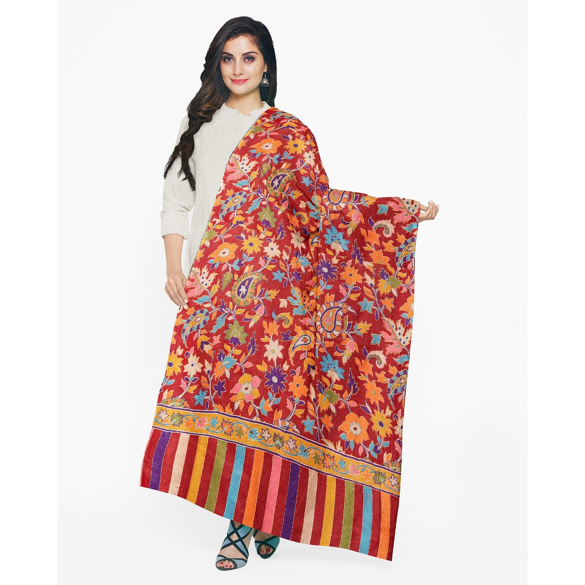 Women's Scarf, Heritage Collection Kashmiri Kalamkari Scarf, Rich Look Self Weave Kani Printed Scarf, Faux Wool Scarf, Pashmina Scarf Bridal Gift, Scarf For Women - The Amritsar Store