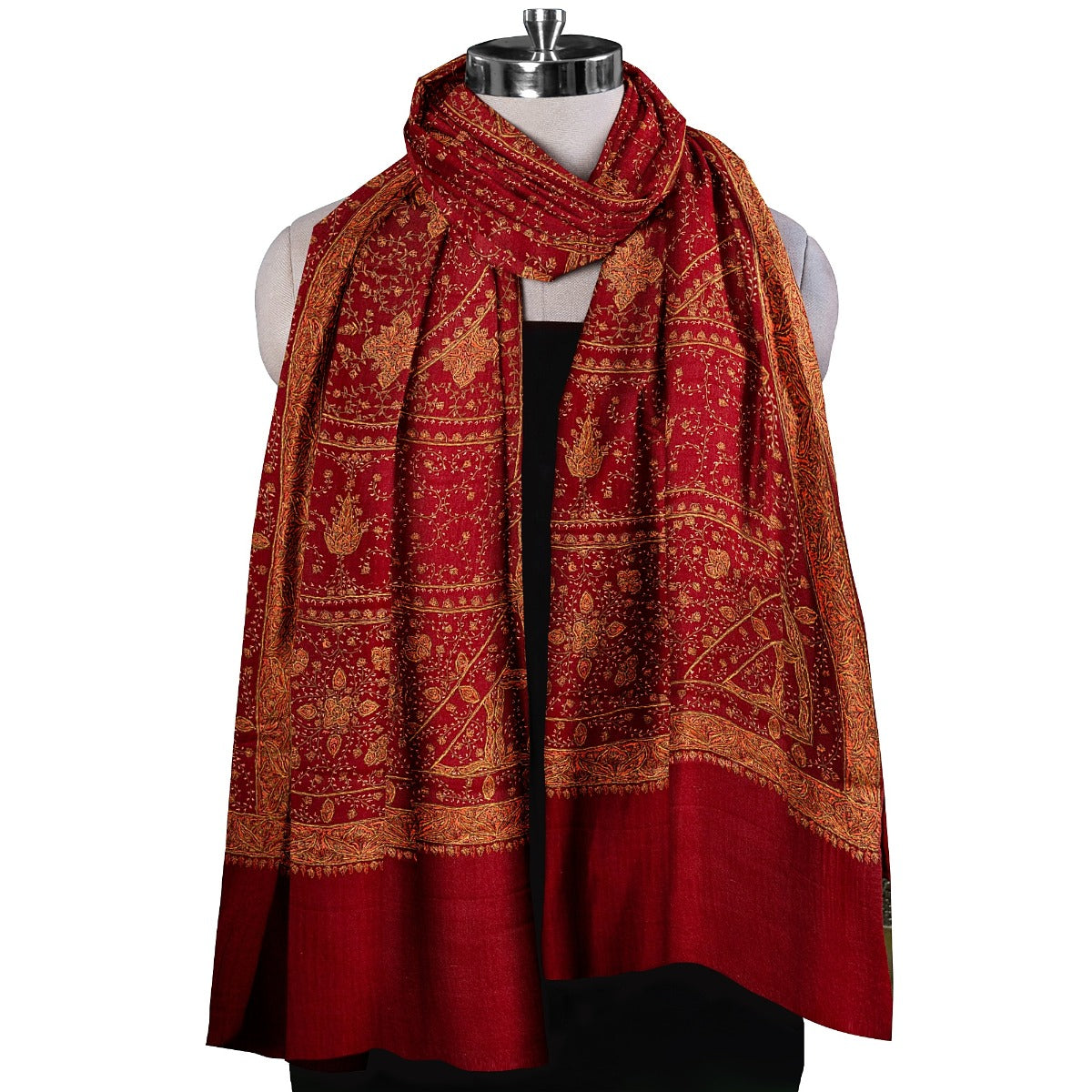Women's Burgundy Shawl, Sozni Hand Embroidered Pashmina Shawl For Women, Soft Women Wraps, Heritage Shawls, Embroidered Women Shawls, Authentic Kashmiri Shawls - The Amritsar Store