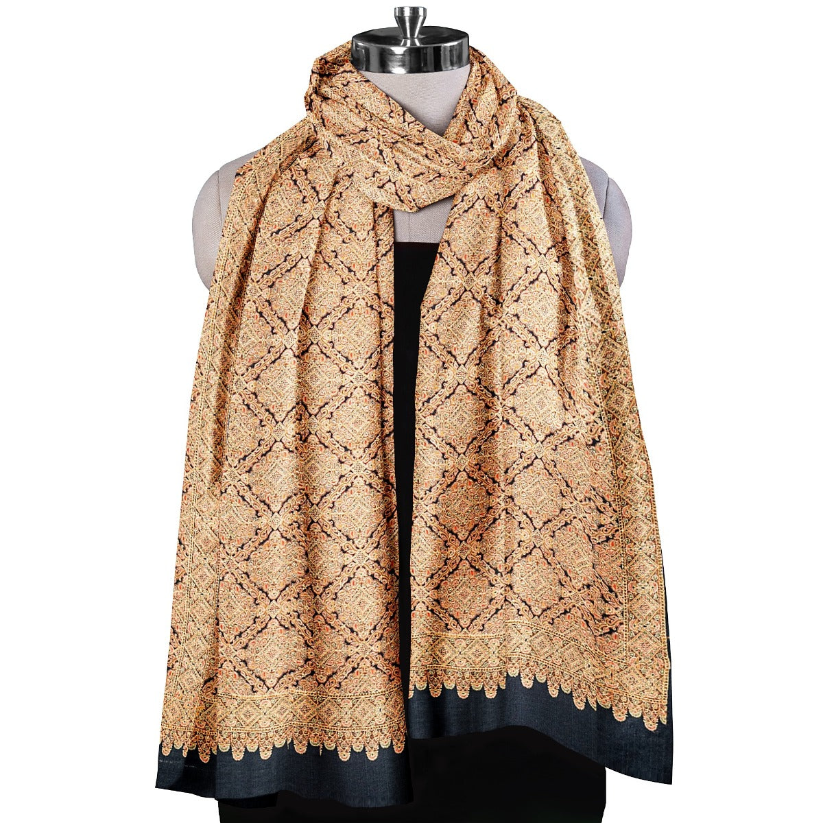 Women's Black Shawl, Needle Embroidery Kashmiri Shawl for women, Full Heavy Embroidery Shawl, Pure Wool Shawl with Sozni Embroidery - The Amritsar Store