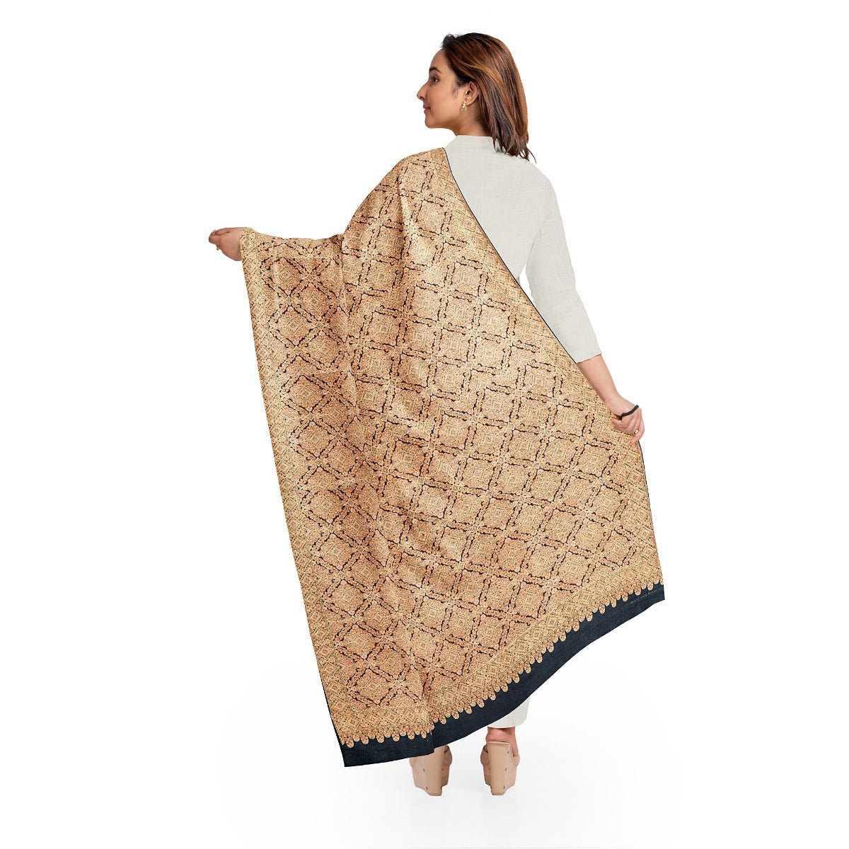 Women's Black Shawl, Needle Embroidery Kashmiri Shawl for women, Full Heavy Embroidery Shawl, Pure Wool Shawl with Sozni Embroidery - The Amritsar Store
