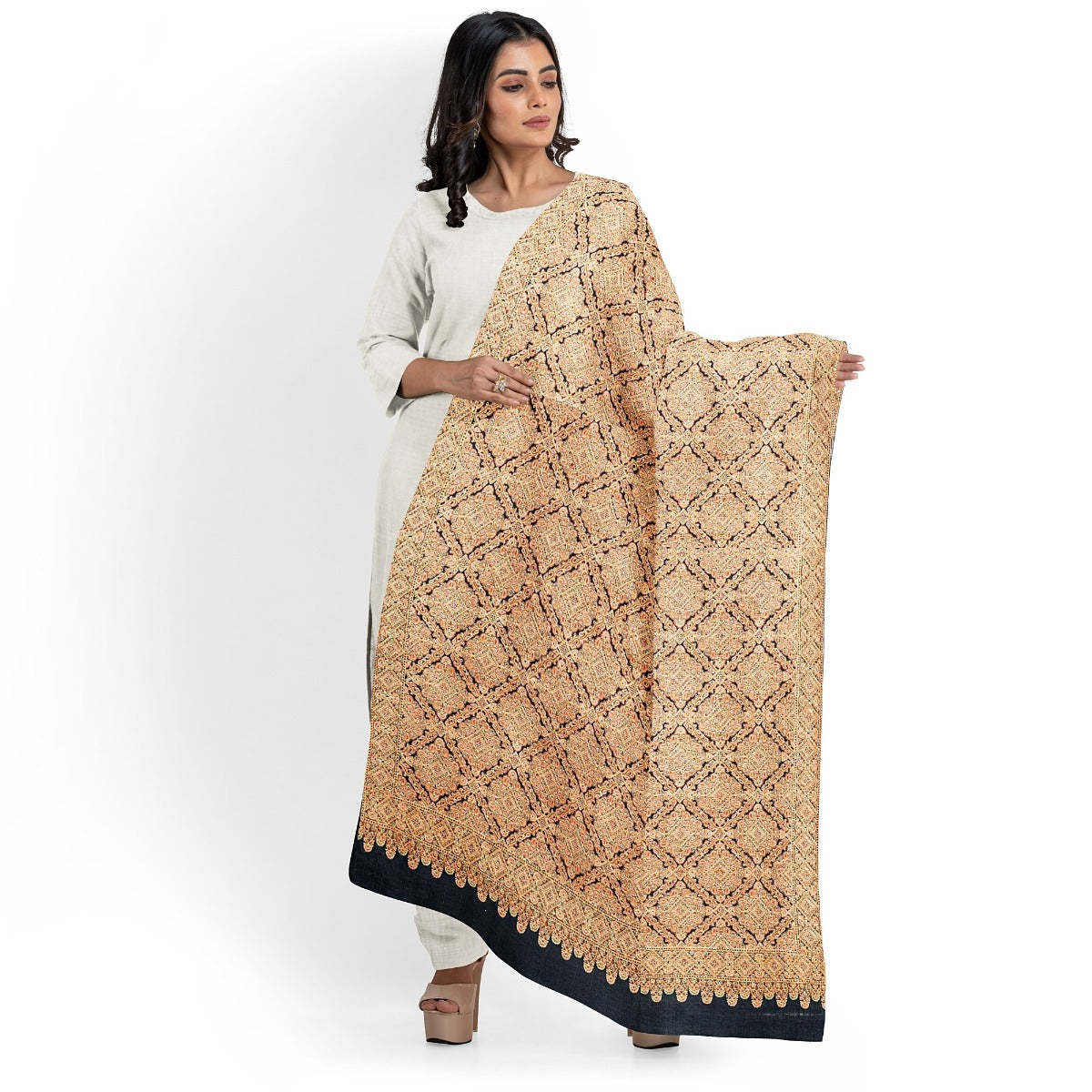 Women's Black Shawl, Needle Embroidery Kashmiri Shawl for women, Full Heavy Embroidery Shawl, Pure Wool Shawl with Sozni Embroidery - The Amritsar Store