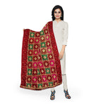 Phulkari Dupatta Luxurious Maroon With Elegant Handmade Embroidery & Cut Work For Wedding 2.35 Mtr 0.95 Mtr - The Amritsar Store