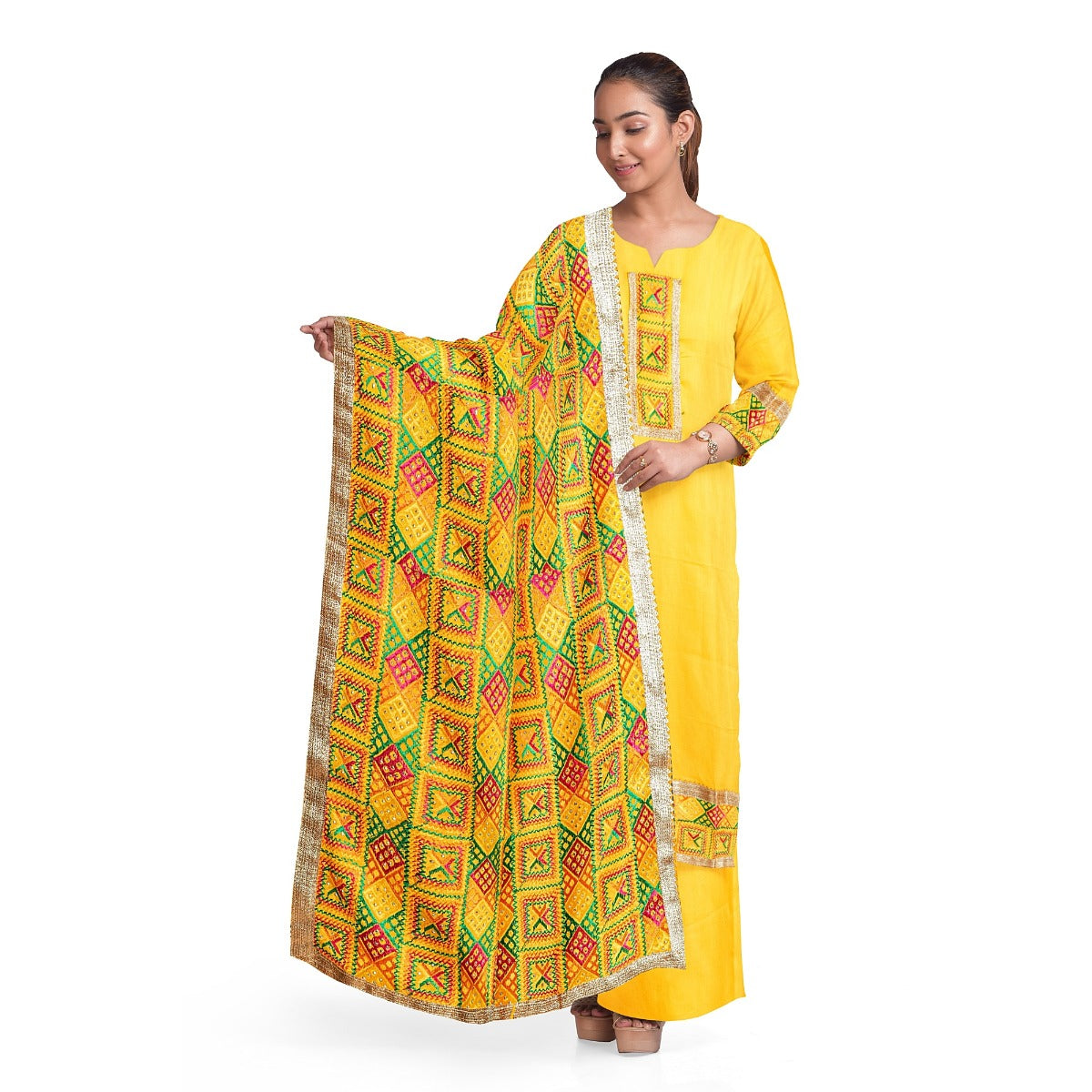 Punjabi Phulkari Suit Designer Salwar Kameez Collection By The Amritsar Store Size 5.00 Mtr - The Amritsar Store