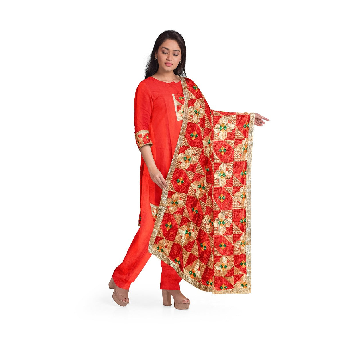 Punjabi Phulkari Suit Designer Salwar Kameez Collection By The Amritsar Store Size 5.00 Mtr - The Amritsar Store