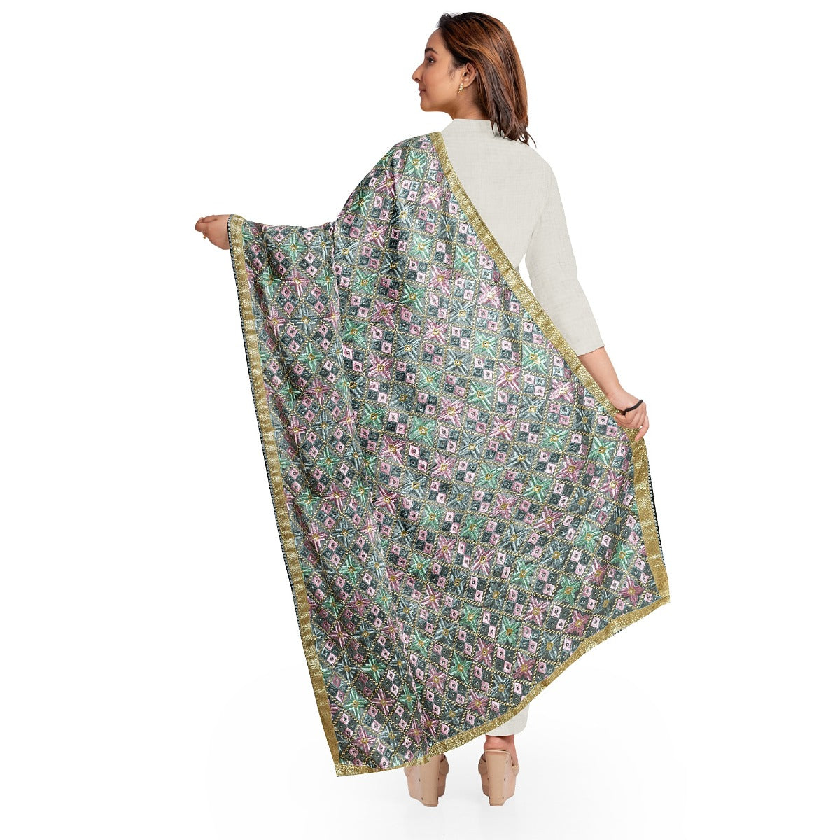 Phulkari Dupatta For Women Amritsar Handwork Multicolor Embroidered Dupatta With Four Side Gotta Size 2.25 Mtr x 0.95 Mtr - The Amritsar Store