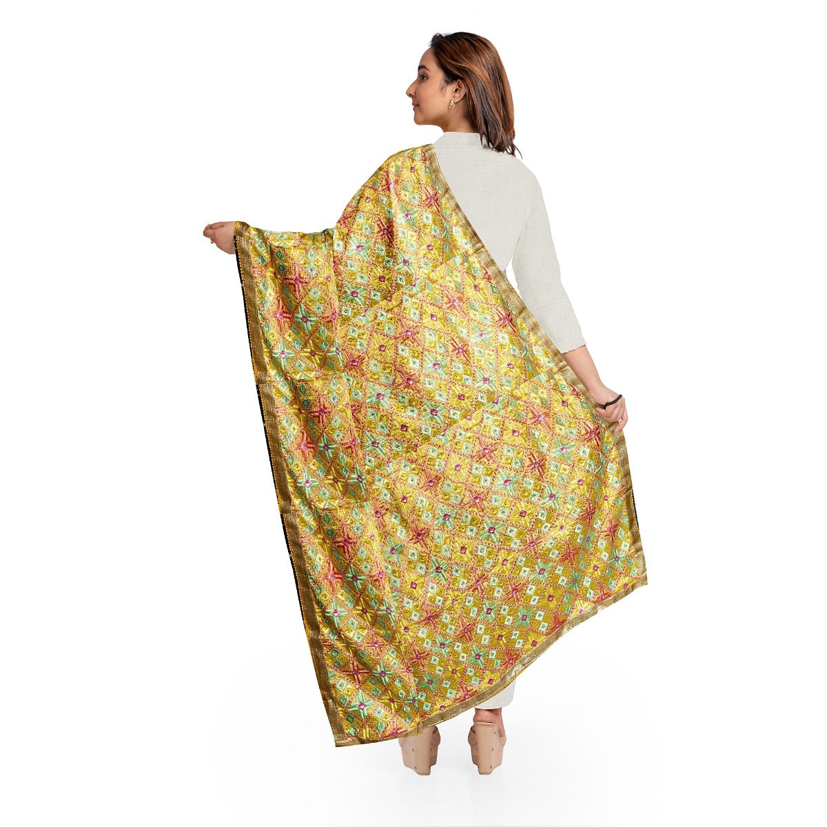 Phulkari Dupatta For Women Amritsar Handwork Multicolor Embroidered Dupatta With Four Side Gotta Size 2.25 Mtr x 0.95 Mtr - The Amritsar Store