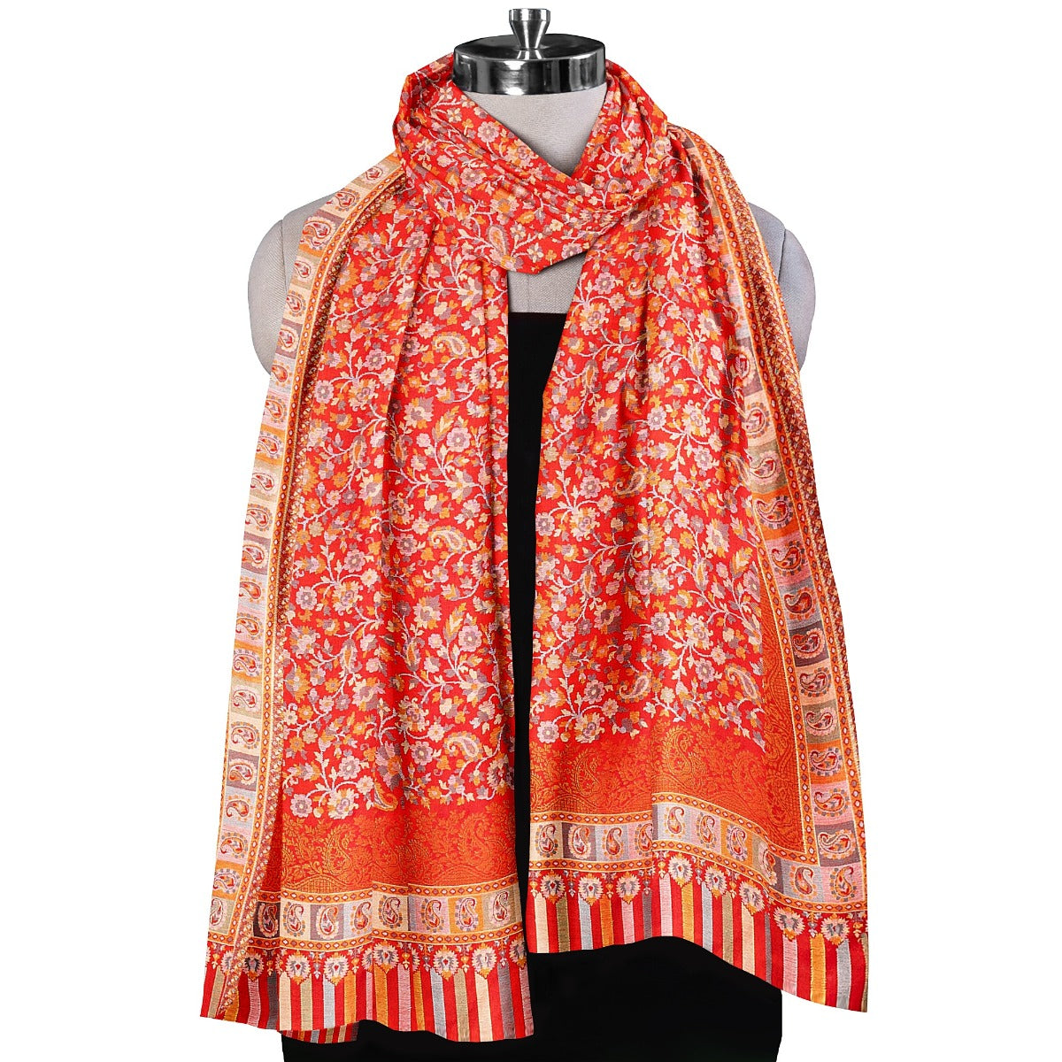 Womens Kani Zari Shawl, Off-White, Kashmiri Paisley Shawl for Women Bamboo Silk Blended Large Wrap Full Size, Traditional Weave, Soft and Warm, Perfect Gift For Loved Ones - The Amritsar Store