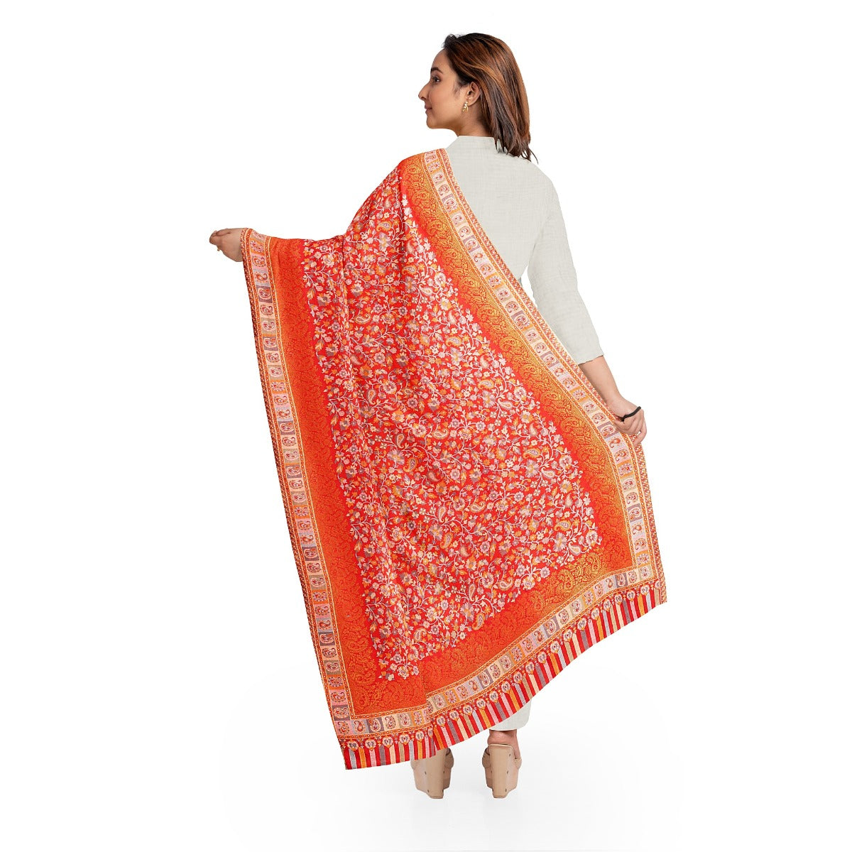 Womens Kani Zari Shawl, Off-White, Kashmiri Paisley Shawl for Women Bamboo Silk Blended Large Wrap Full Size, Traditional Weave, Soft and Warm, Perfect Gift For Loved Ones - The Amritsar Store