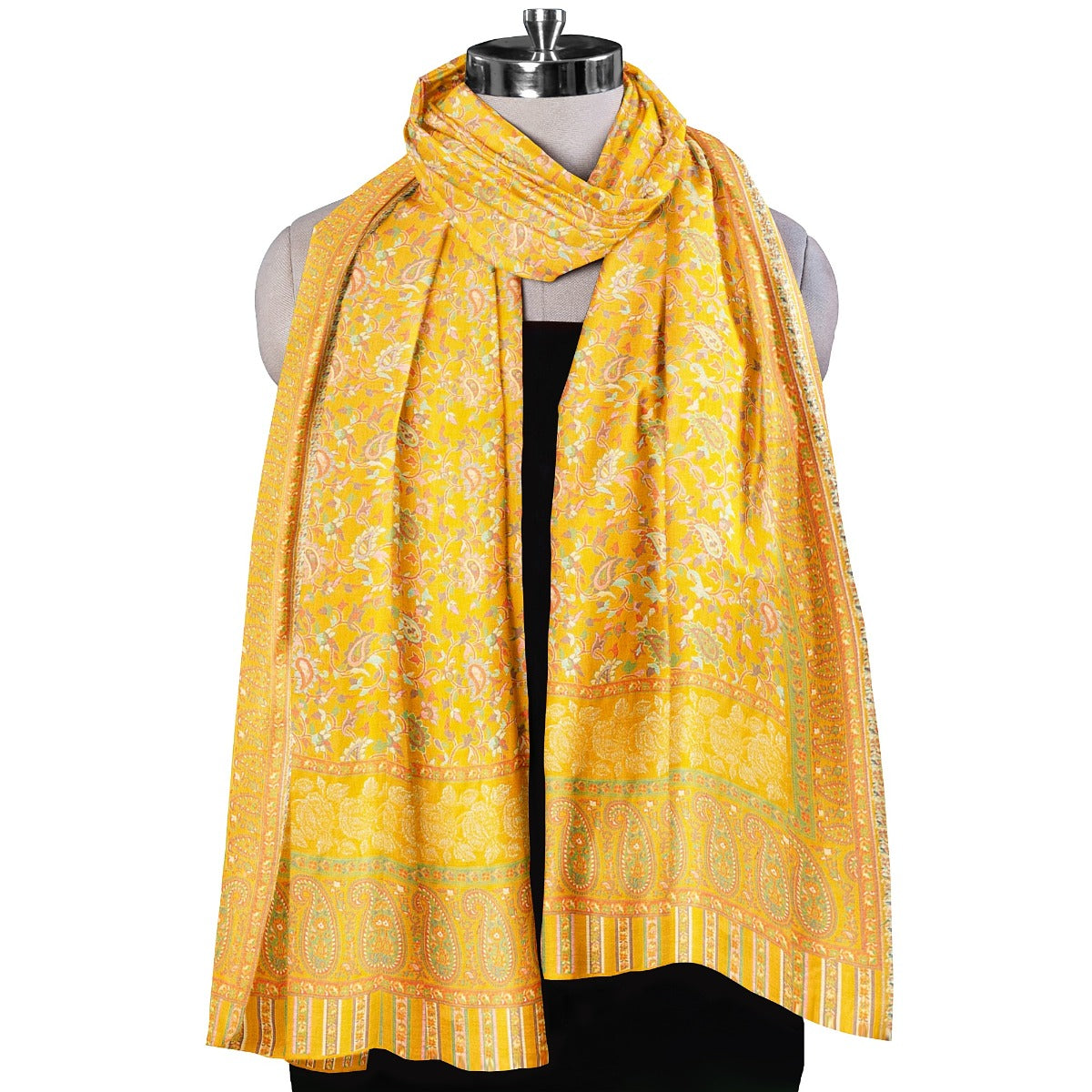 Womens Kani Zari Shawl, Mustard, Kashmiri Paisley Shawl for Women Bamboo Silk Blended Large Wrap Full Size, Traditional Weave, Soft and Warm, Perfect Gift For Loved Ones - The Amritsar Store