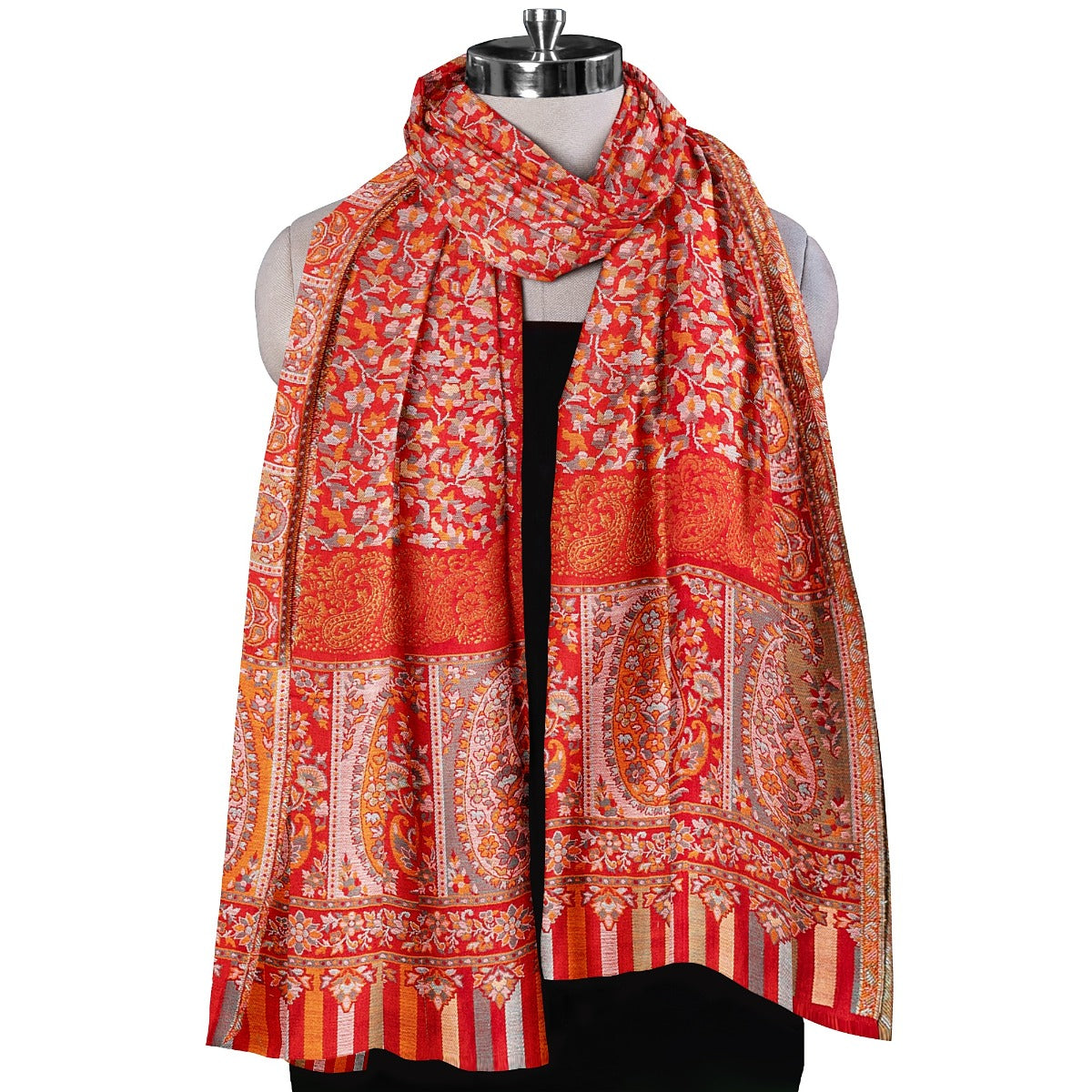 Womens Kani Zari Stole, Navy Blue, Kashmiri Paisley Stole for Women Bamboo Silk Blended, Traditional Weave, Soft and Warm, Perfect Gift For Loved Ones - The Amritsar Store
