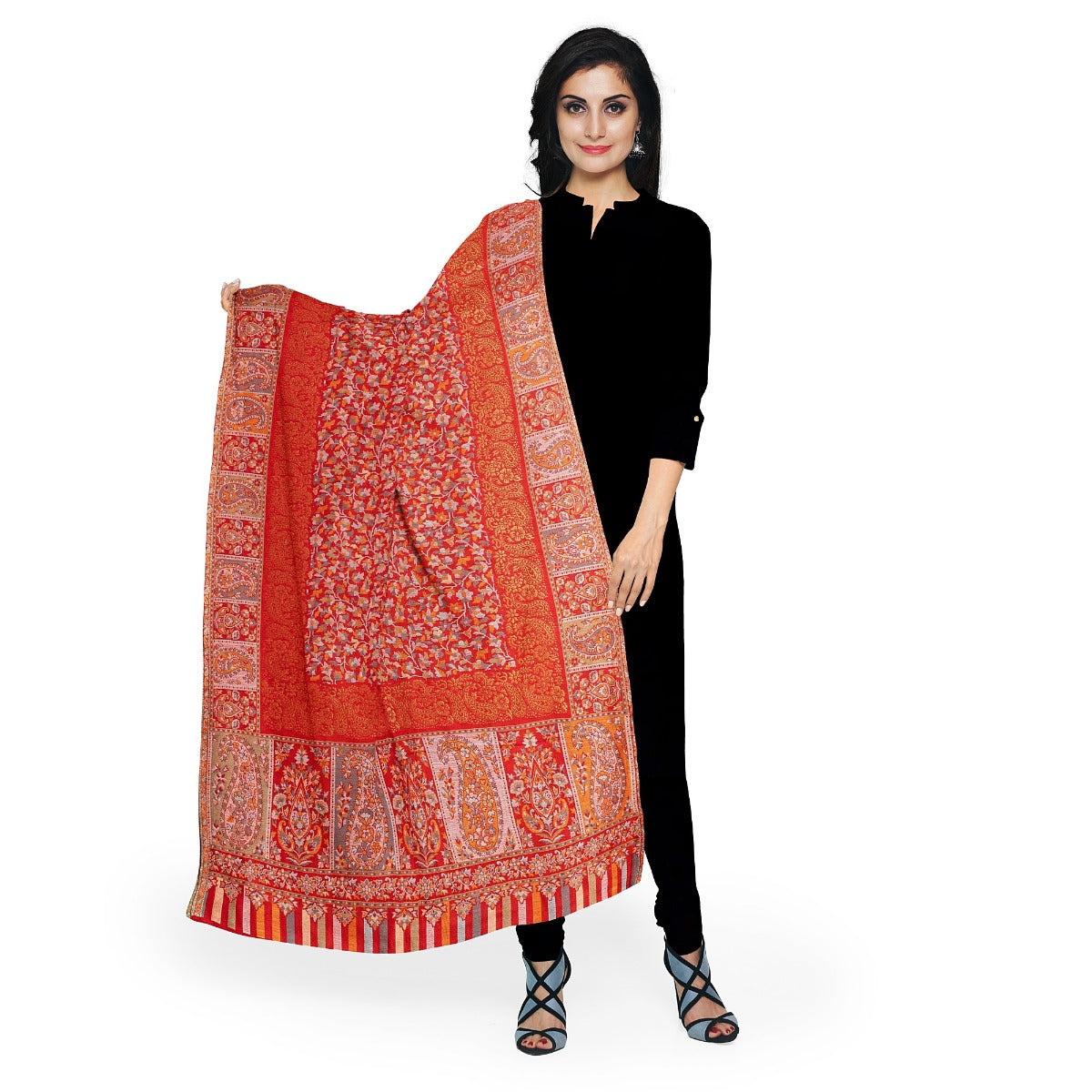 Womens Kani Zari Stole, Navy Blue, Kashmiri Paisley Stole for Women Bamboo Silk Blended, Traditional Weave, Soft and Warm, Perfect Gift For Loved Ones - The Amritsar Store