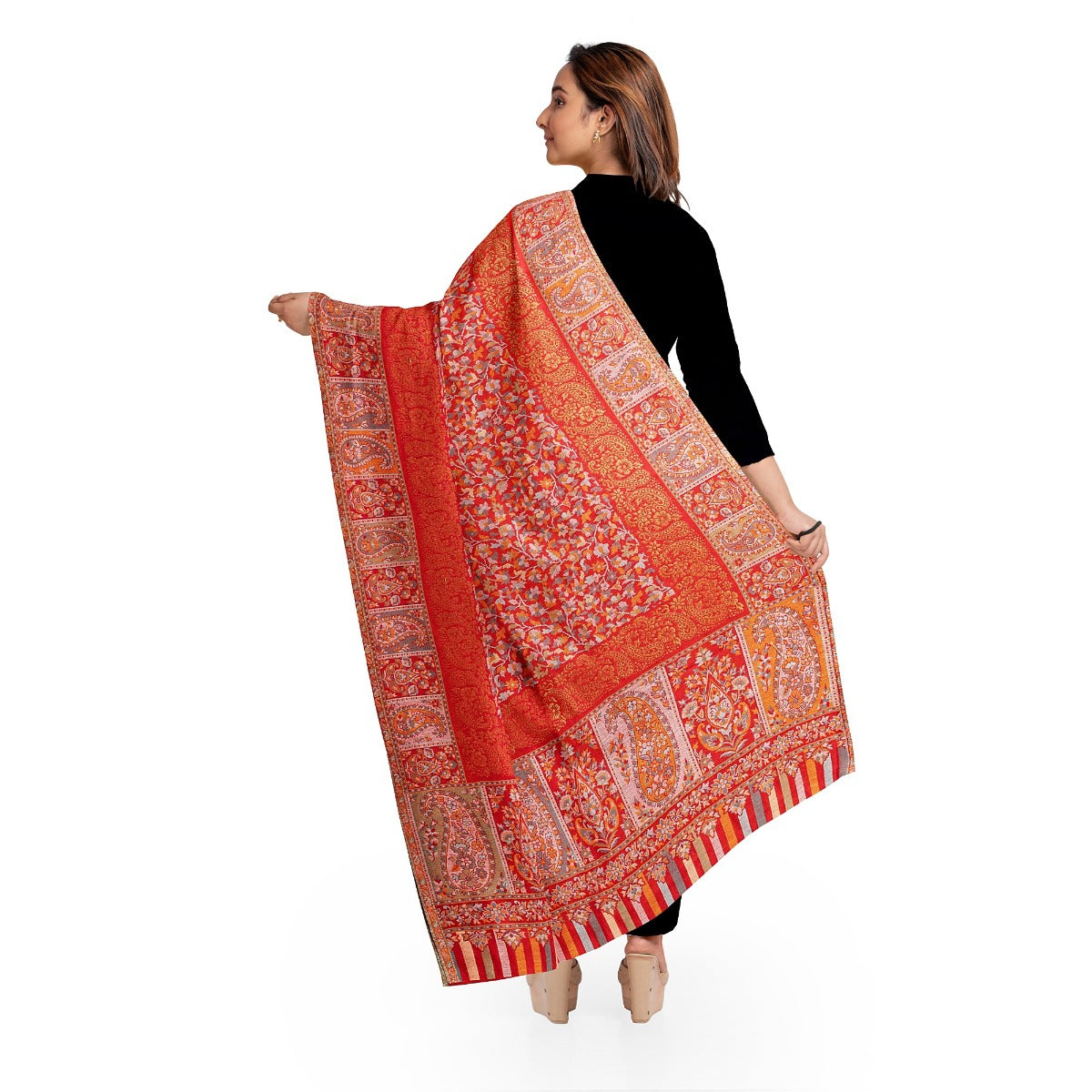 Womens Kani Zari Stole, Navy Blue, Kashmiri Paisley Stole for Women Bamboo Silk Blended, Traditional Weave, Soft and Warm, Perfect Gift For Loved Ones - The Amritsar Store