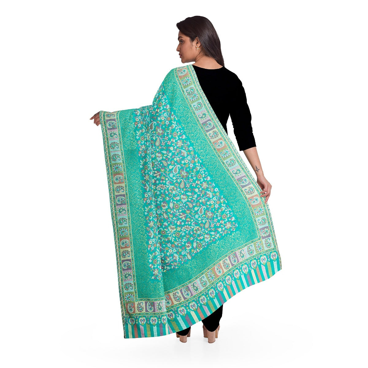Womens Kani Zari Stole, Off-White, Kashmiri Paisley Stole for Women Bamboo Silk Blended, Traditional Weave, Soft and Warm, Perfect Gift For Loved Ones - The Amritsar Store
