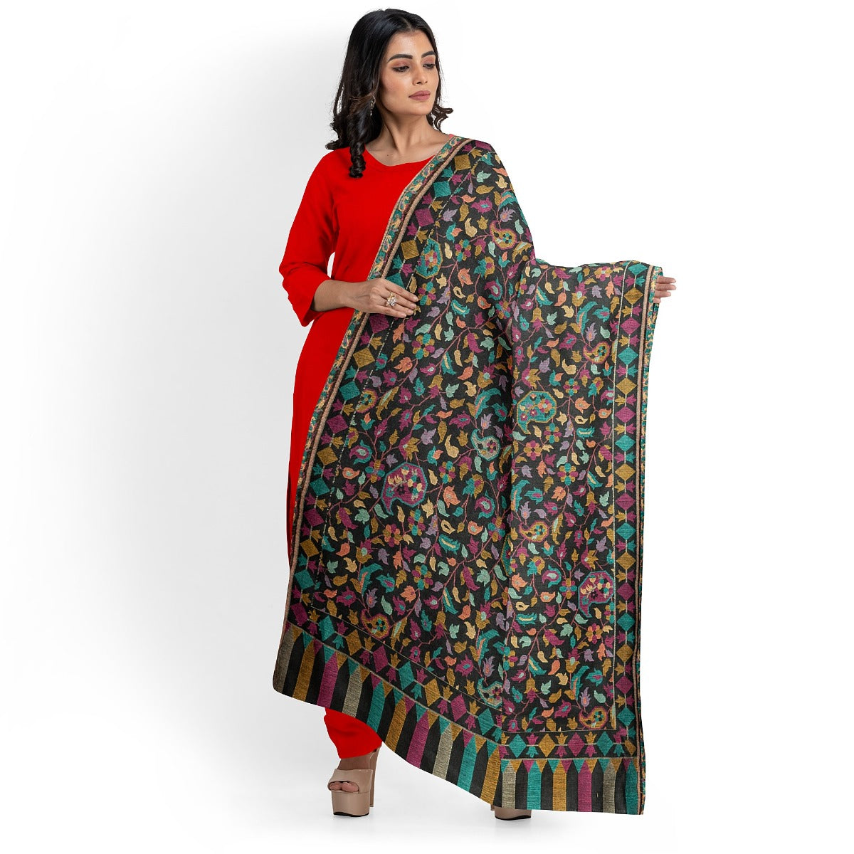 Womens Kani Zari Stole, Black, Kashmiri Paisley Stole for Women Bamboo Silk Blended Large Wrap Full Size, Traditional Weave, Soft and Warm, Perfect Gift For Loved Ones - The Amritsar Store