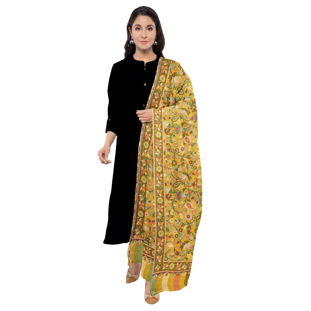 Womens Kani Zari Stole, Black, Kashmiri Paisley Stole for Women Bamboo Silk Blended Large Wrap Full Size, Traditional Weave, Soft and Warm, Perfect Gift For Loved Ones - The Amritsar Store