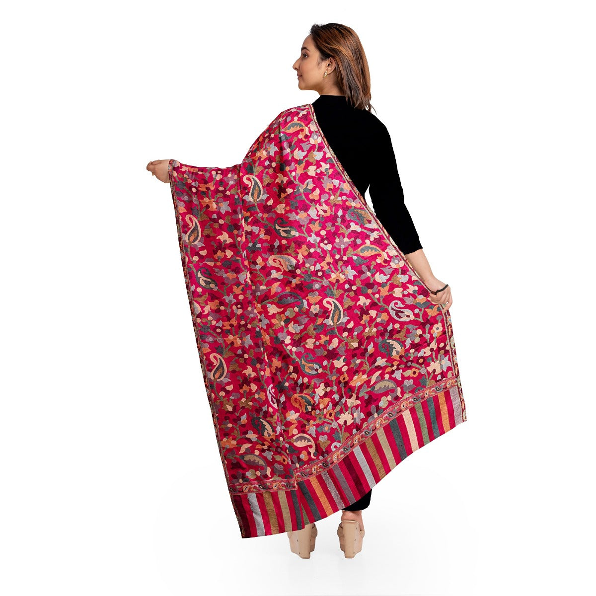Womens Kani Zari Stole, Black, Kashmiri Paisley Stole for Women Bamboo Silk Blended Large Wrap Full Size, Traditional Weave, Soft and Warm, Perfect Gift For Loved Ones - The Amritsar Store