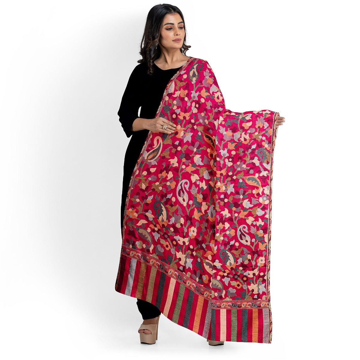 Womens Kani Zari Stole, Black, Kashmiri Paisley Stole for Women Bamboo Silk Blended Large Wrap Full Size, Traditional Weave, Soft and Warm, Perfect Gift For Loved Ones - The Amritsar Store