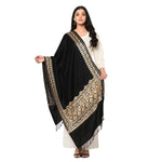 Black Embroidery Shawl With Golden Aari Kashmiri Thread Handmade - The Amritsar Store